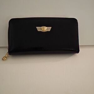 Black Designer Wallet with Gold Medusa Detail